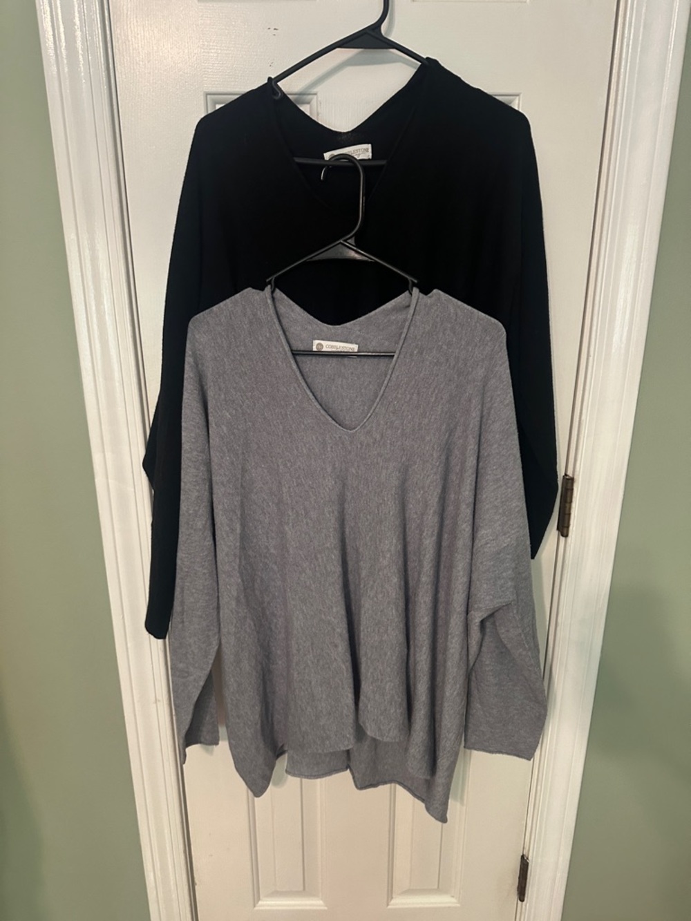 V-Neck Lightweight Sweater Two-Pack in Black & Gray